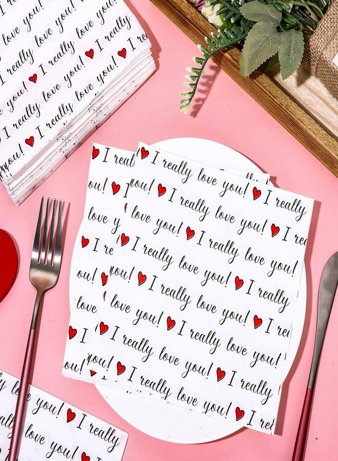 Whaline 50Pcs Valentine's Day Paper Napkins Love Heart Disposable Napkins I Really Love You Funny Luncheon Dinner Napkins For Wedding Anniversary Party Table Supplies - Image 3